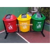 fabrikasi tempat sampah bulat tiga warna / tempat sampah
