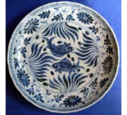 Yuan Blue White Fishes Dish