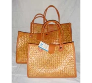 Tas Pandan Brown Kulit SET 3