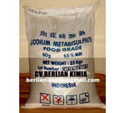Sodium Metabisulphite diaplikasikan untuk: Bahan tambahan makanan/ pengawet/ preservatif. Tekstil : anti-Chlor & laundry Tambang emas : Netralisasi Sianida Bahan pemutih tusuk gigi, rota, kulit, tepung, gula, gula jawa, gula aren dll. Mengurangi daya reka