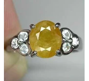 Cincin Natural Yellow safir dan sky blue topaz