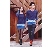 Dress Kombinasi Salur Biru