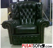 Sofa Wing Chair 1 Seater Semi Leather Black