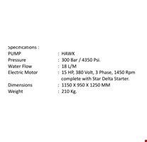 Pompa High Pressure 300 Bar Hawk Electric Motor