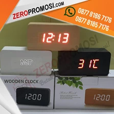 Souvenir Jam Dinding Kayu Digital Custom - Jam Alarm LED Wood 