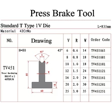 Press Brake Tooling Standard T Type 1V Die TV451