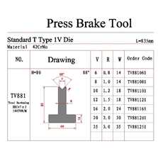 Press Brake Tooling Standard T Type 1V Die TV881
