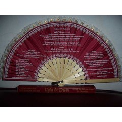 kipas undangan merah marun plus box