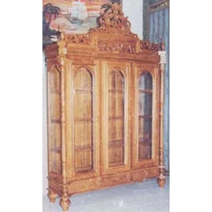 bufet rak buku kristal pintu 3 jati ukir jepara am314