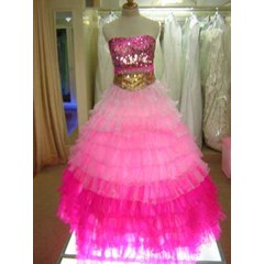 gaun pink tumpuk