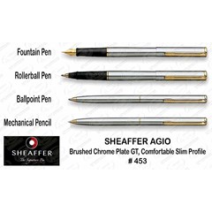 sheaffer agio - brushed chrome with gold trim # 453 metal pen promosi / hadiah / souvenir