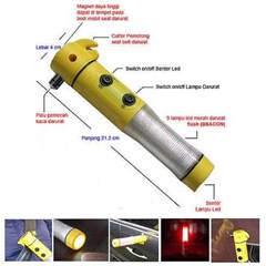 emergency tools, palu kaca, cutter seatbelt, lampu flash merah, senter led