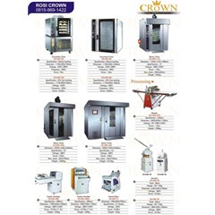 crown gas convection oven, rotary oven, dough sheeter, rounder, toaster moulder, bread slicer
