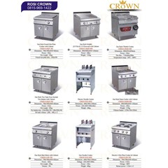 crown gas style french hot plate, griddle, tiltable cooker, fryer w/ cabinet, noodle cooker, hot plate cooker