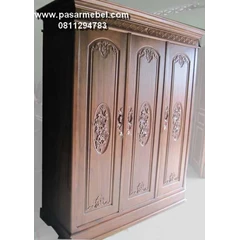 almari pakaian jati pintu 3 model rose mawar minimalis