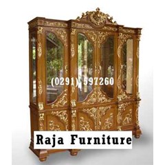 almari pajangan ( bufet) matahari 4 pintu warna natural kombinasi brom emas