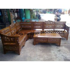 kursi tamu sudut jati motif bunga