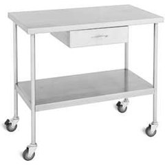 stainless steel mobile table with under shelf with castor with drawer