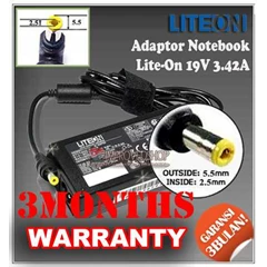 adaptor/ adapter/ charger lite-on 19v 3.42a original/ asli/ genuine/ compatible/ kw1 for/ untuk laptop/ notebook/ netbook/ netbuk acer aspire series/ acer extensa series/ asus series/ ibm lenovo series ( 5.5 * 2.5 mm) part i