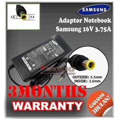 adaptor/ adapter/ charger samsung 16v 3.75a original/ asli/ genuine/ compatible/ kw1 for/ untuk laptop/ notebook/ netbook/ netbuk samsung notemaster series ( 5.5 * 3.0 mm)