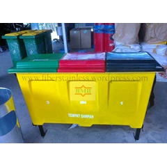 tempat sampah fiberglass, tempat sampah fiber 3 in 1, tong sampah pilah tiga, tempat sampah fiber, tong sampah unik, bak sampah fiber