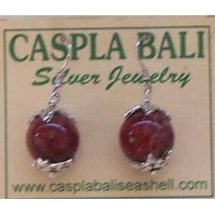 silver earing with coral round / anting perak dengan koral merah bulat