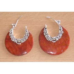 red coral earring with silver / anting perak ukir koral merah
