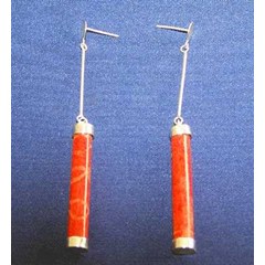 red coral earring silver / anting perak koral merah tabung