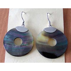 black mop silver earring / anting perak kerang itam