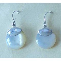 white mop shell silver earring / anting perak kerang mutiara putih bulat