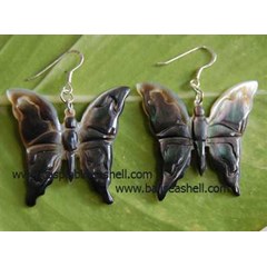 shell earring black silver butterfly art / anting perak kerang hitam ukir kupu-kupu