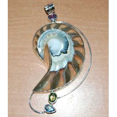 shell cut with receine art silver pendants / liontin kalung perak cantik dari nautilus resin