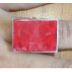red coral rectagonal ring / cincin perak koral merah bentuk persegi panjang