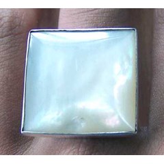 white mop shell ring / cincin perak permata kotak kerang mop mutiara putih