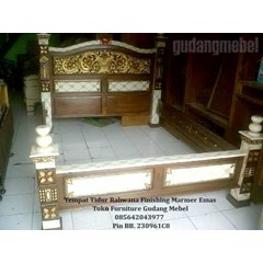 tempat tidur rahwana kayu jati finishing marmer emas antik mewah