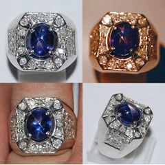 ahms01 - star blue sapphire gold & diamond ring