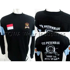 baju kaos lengan panjang polyester busa bahu tni polri yonif 144