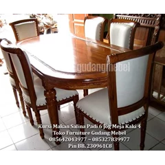 kursi makan salina padi 6 jog meja kaki 4 jepara kayu jati