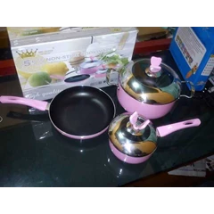 pink cookware set amc queen 5pcs non-stick murah dan friendly 350ribu