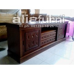 bufet / meja / lemari tv minimalis solid/ kayu jati panjang 1, 5 meter model meteor pintu sliding
