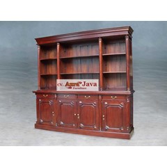 open bookcase mahogany colonial bko4-m lemari mahogany colonial style besar aura java furniture