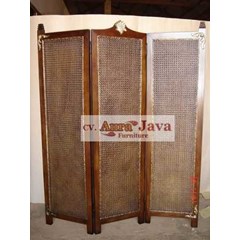 3 folding screen rottan brown mahogany natural ajf-f2 sekat ruang french style furniture model aura java furniture