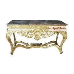 console carving gold leaf top marble meja model cshc-m front french furniture, aura java furniture