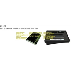 gift set tempat kartu nama kulit metal pulpen metal sh 78-7
