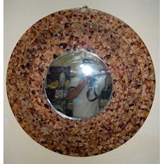 frame mirror from sea shell pen lip / bingkai kaca atau cermin oval lapis tiga wadung kuning mosaik