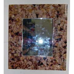 frame mirror seashell art bali / bingkai kaca atau cermin dari kerang cokelat mosaik