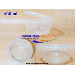 mangkok oven plastik + tutup 400 ml ( bawah bundar)