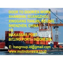 door to door export & import, ex-work, ddp, ddu from shanghai, guangzhou, xinggang tianjin, beijing, shenzhen, china to makassar port, bitung port indonesia