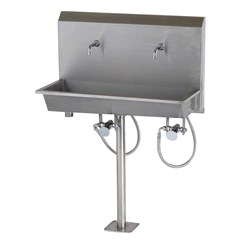 stainless steel table sink ( meja wastafel stainless model 2 keran dengan 1 kaki)