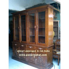 almari pajangan dan rak buku jati